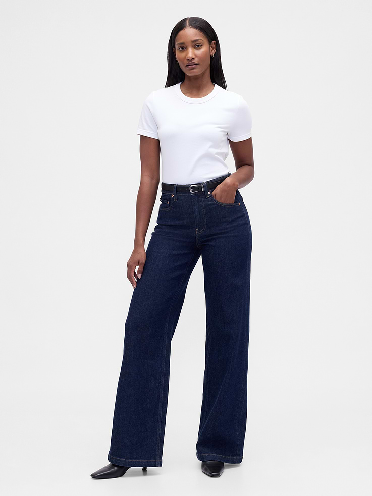 Image number 1 showing, Curvy High Rise Stride Wide-Leg Jeans