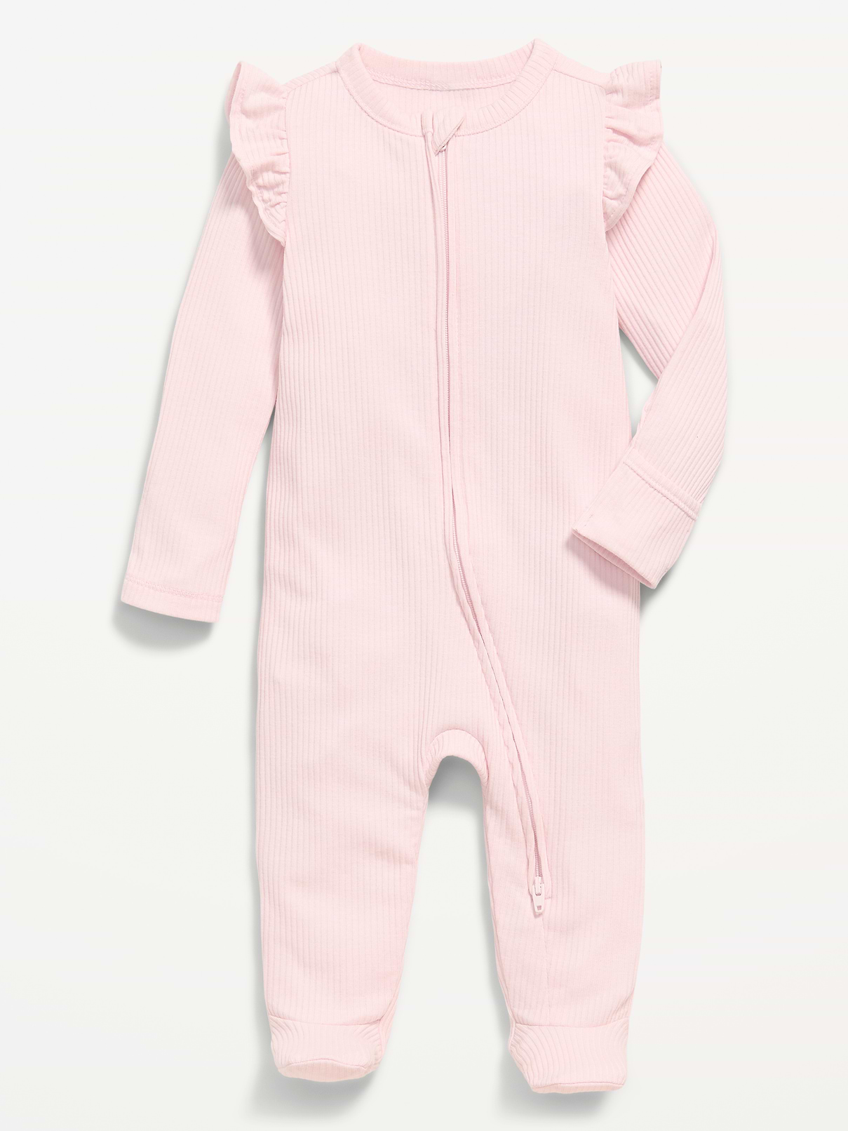 L'image numéro 2 présente Une-pièce côtelé à pieds Nuit ou jeu à glissière bidirectionnelle pour bébé