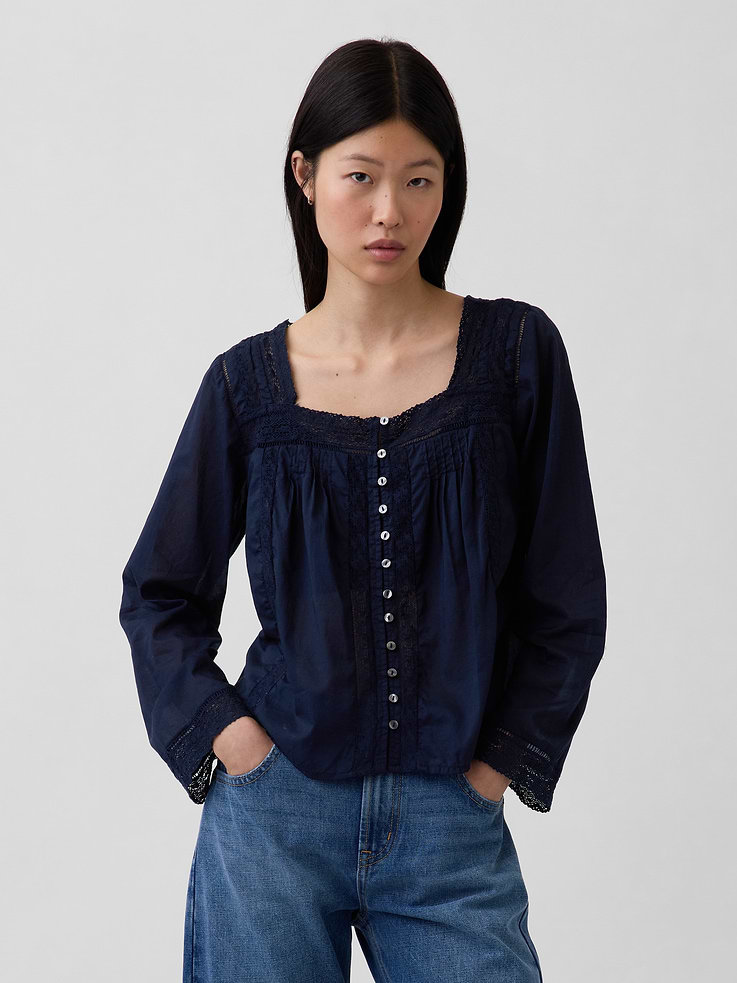 Image number 1 showing, Lace-Trim Square-Neck Top
