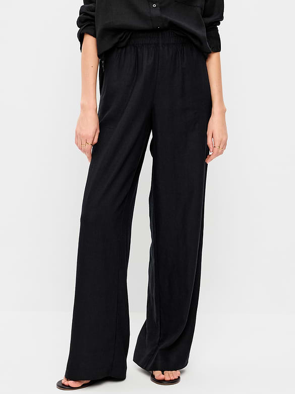 High-Waisted Linen-Blend Super Wide-Leg Pants