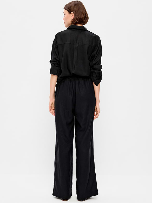 High-Waisted Linen-Blend Super Wide-Leg Pants