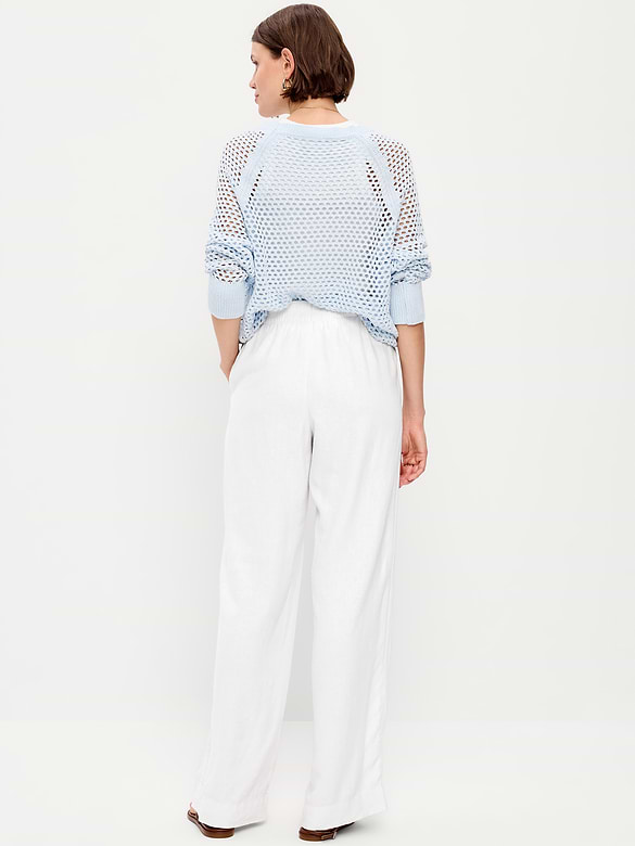 High-Waisted Linen-Blend Super Wide-Leg Pants