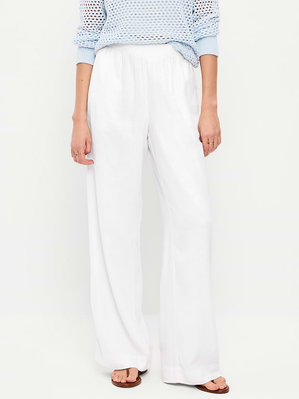 High-Waisted Linen-Blend Super Wide-Leg Pants