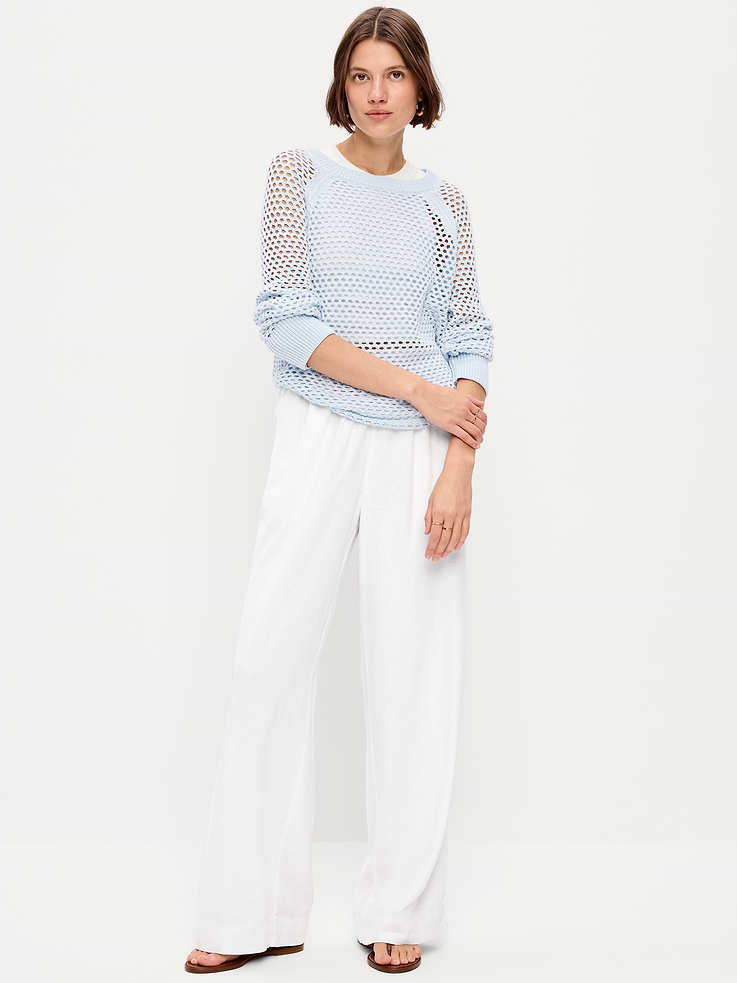 Image number 1 showing, High-Waisted Linen-Blend Super Wide-Leg Pants