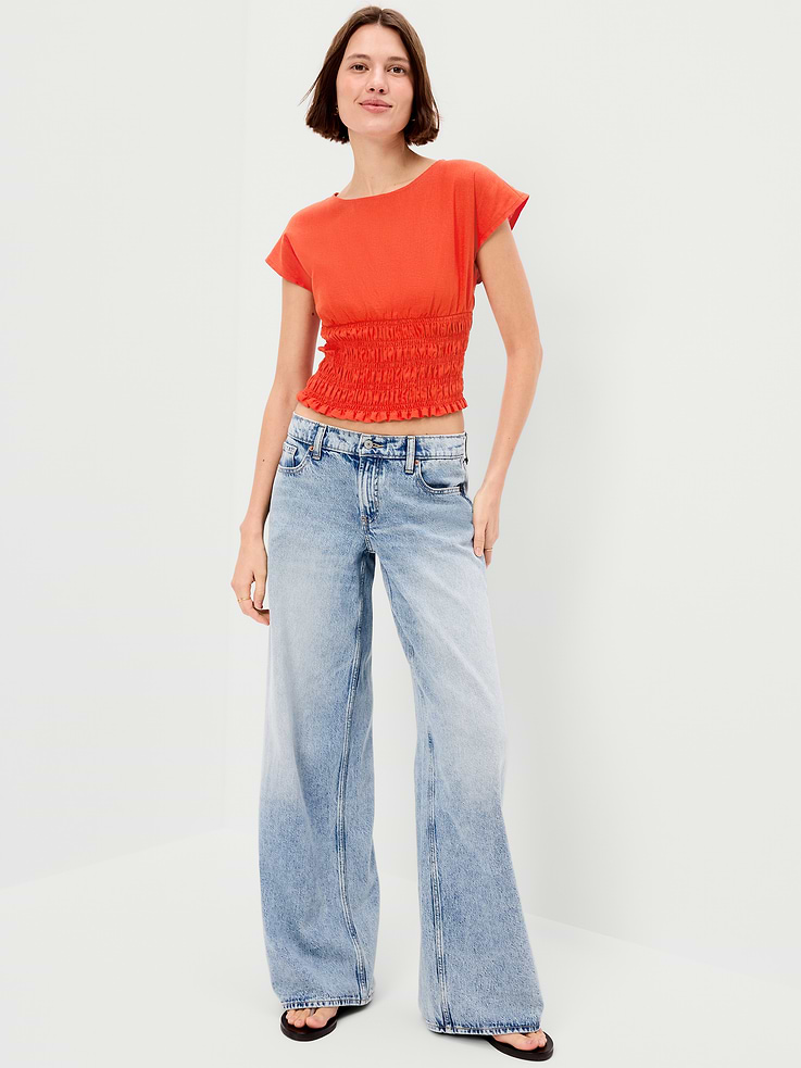 Image number 3 showing, Linen-Blend Short-Sleeve Smocked Top