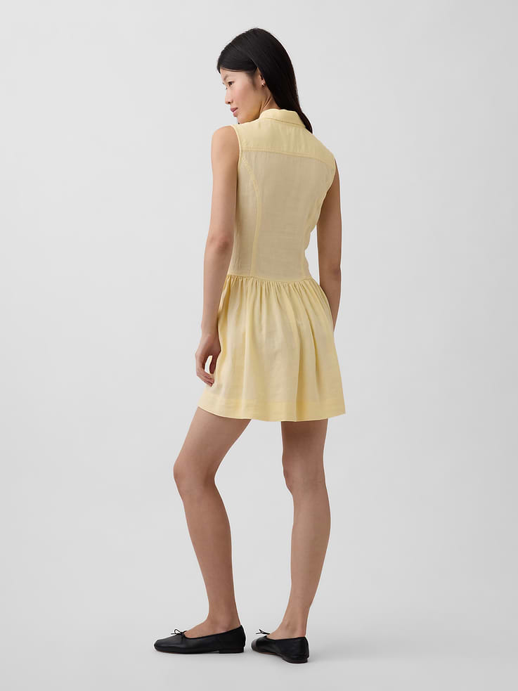 Image number 2 showing, Linen-Blend Drop-Waist Mini Shirtdress