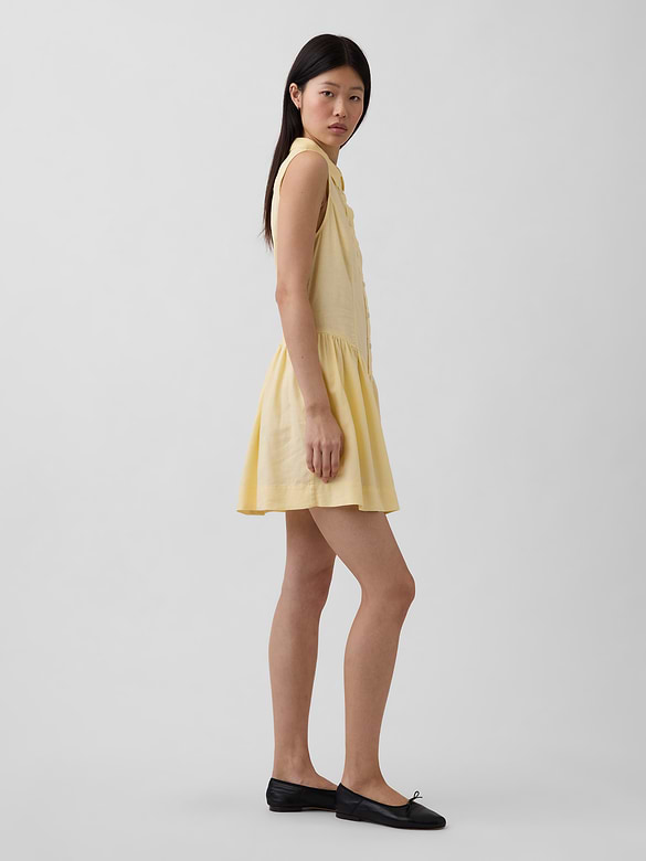 Linen-Blend Drop-Waist Mini Shirtdress