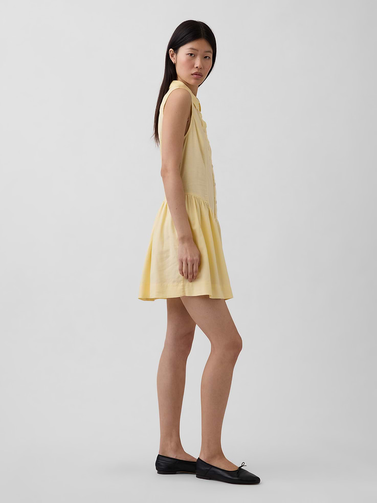 Image number 3 showing, Linen-Blend Drop-Waist Mini Shirtdress