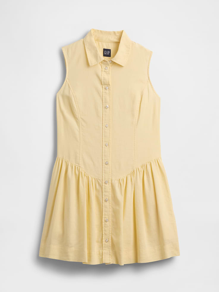 Image number 5 showing, Linen-Blend Drop-Waist Mini Shirtdress
