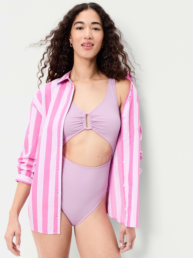 Image number 3 showing, Textured One-Piece Cut-Out Swimsuit