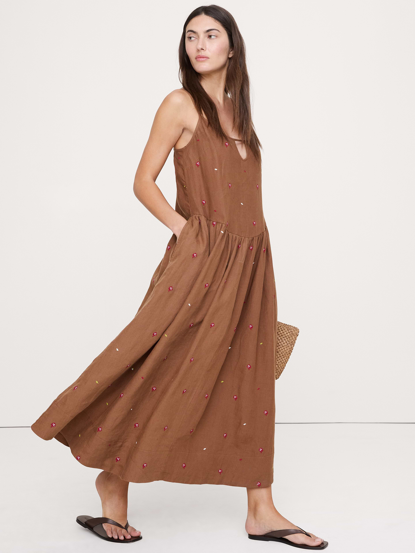 Image number 1 showing, Linen Drop-Waist Maxi Dress