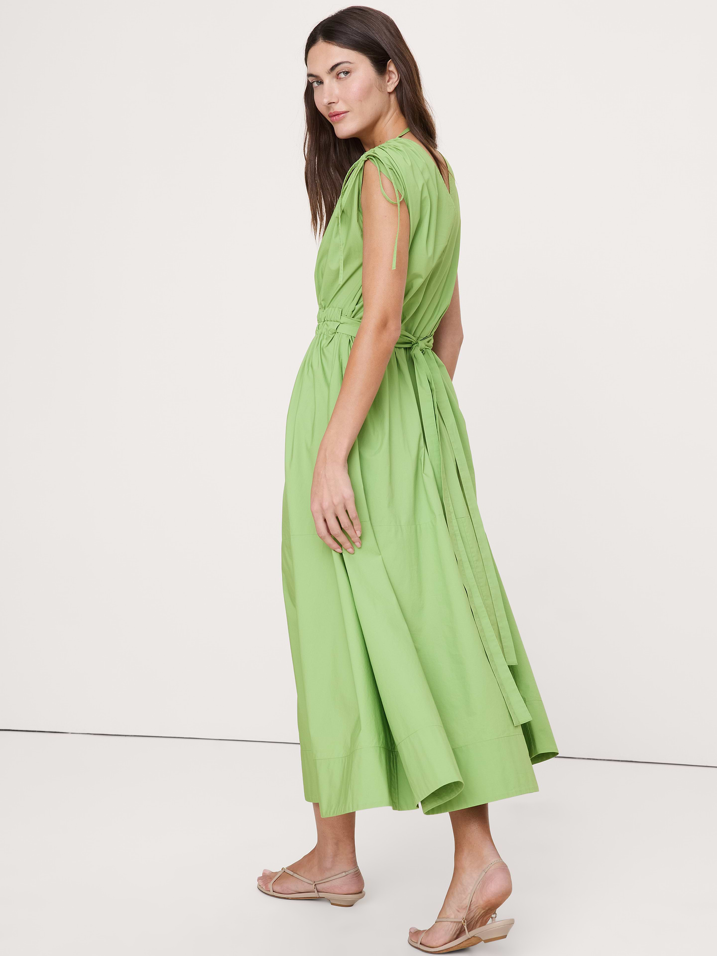 Image number 3 showing, Poplin Ruched-Shoulder Maxi Dress