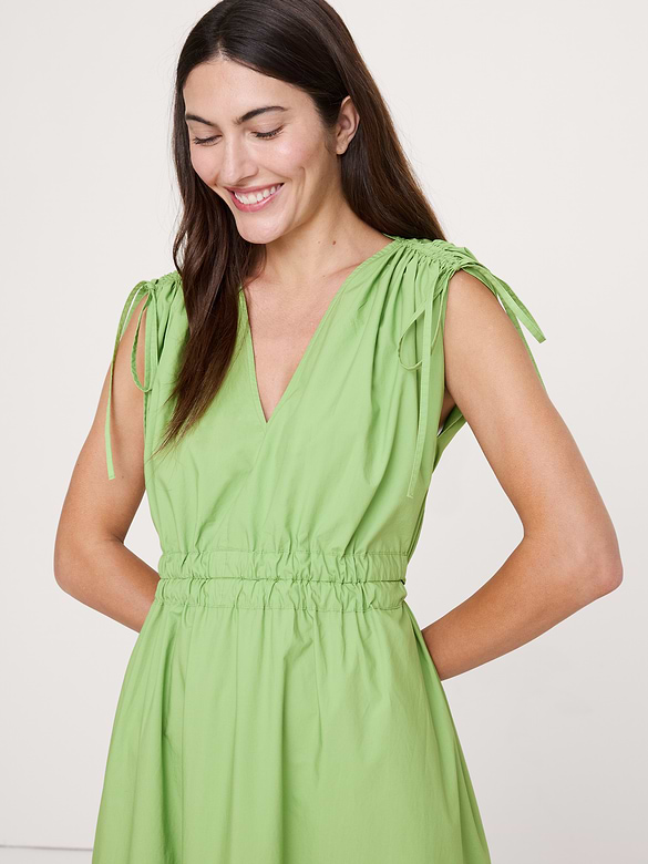 Poplin Ruched-Shoulder Maxi Dress