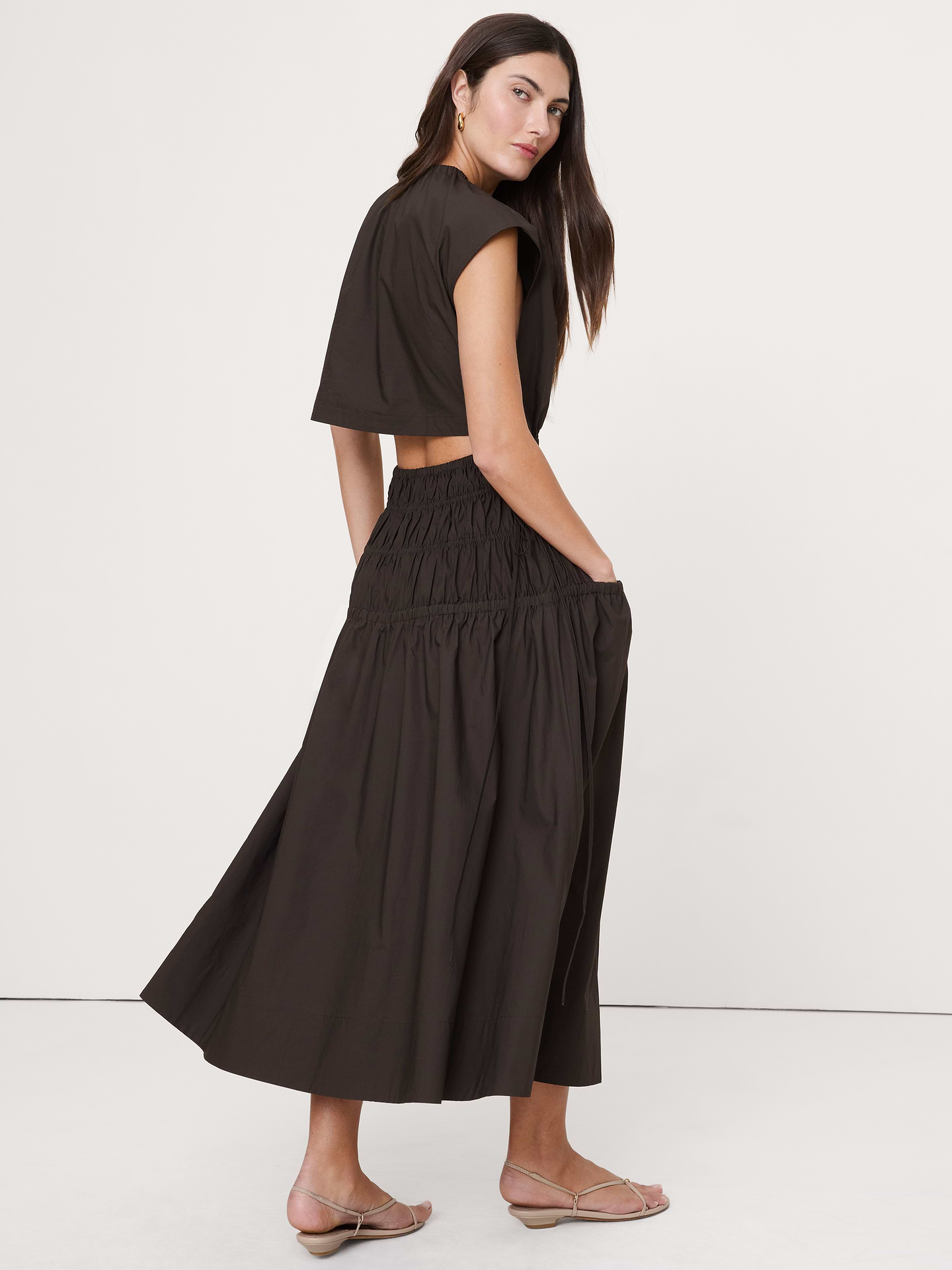 Image number 5 showing, Smocked Cotton Poplin Maxi Dress with Open Back
