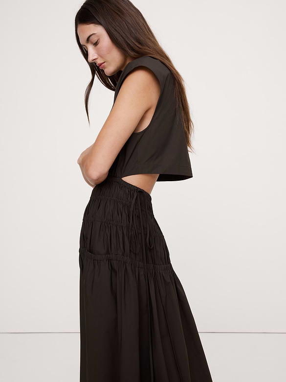 Smocked Cotton Poplin Maxi Dress with Open Back