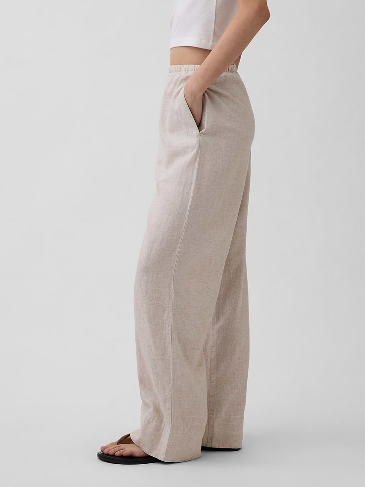 Image number 3 showing, Linen-Blend Easy Wide-Leg Pants