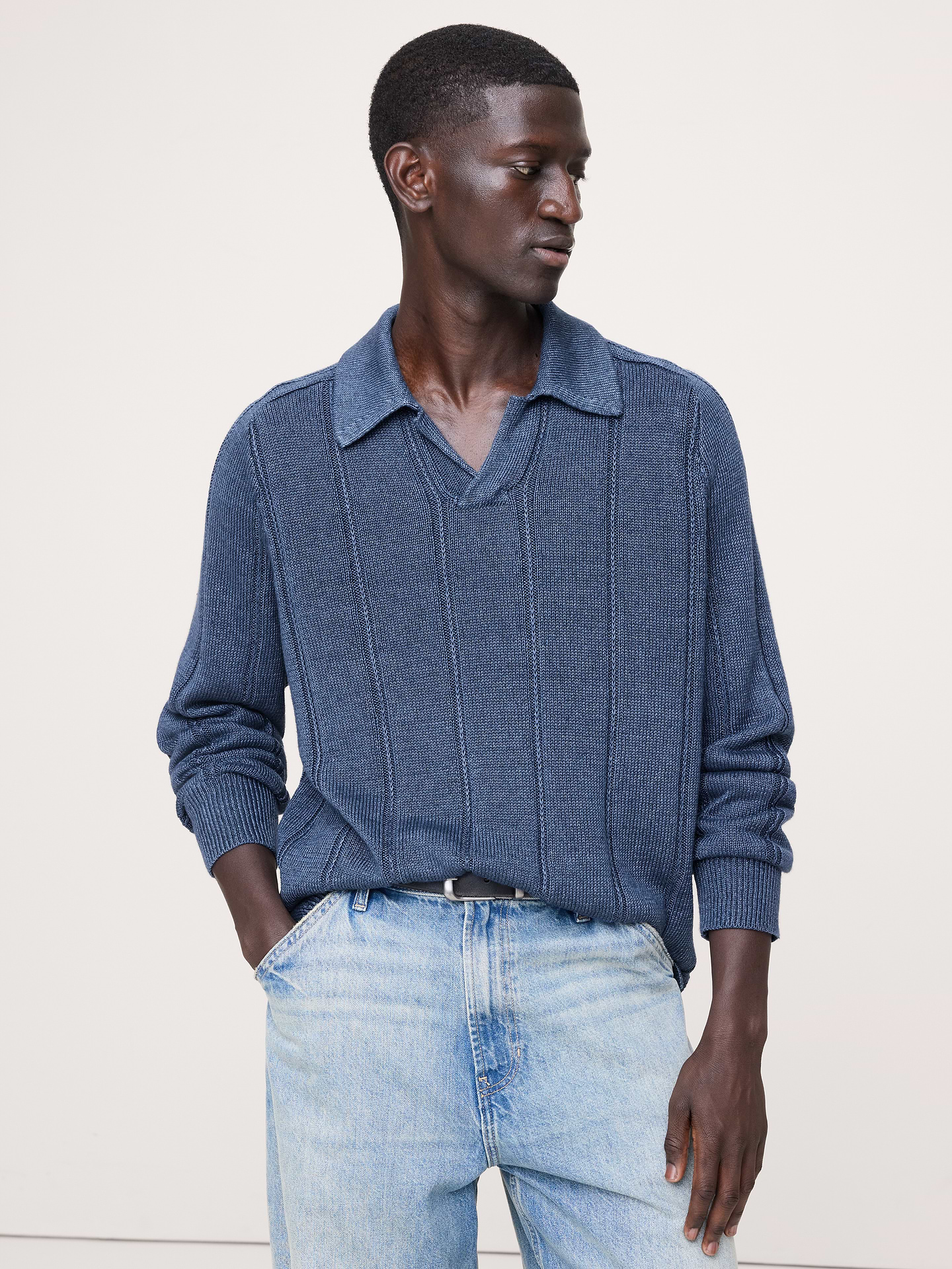 Image number 1 showing, Linen Ribbed Sweater Polo