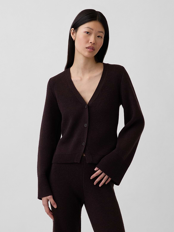 Cotton-Blend Relaxed V-Neck Cardigan Sweater