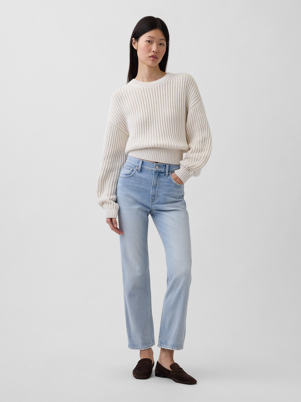 High Rise ’90s Slim Straight Crop Jeans - Light indigo by Gap