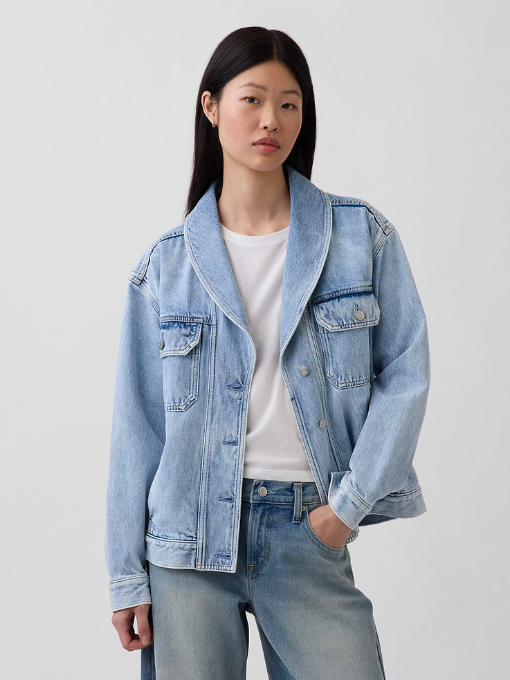 Image number 1 showing, Denim Oversized Shawl Denim Jacket