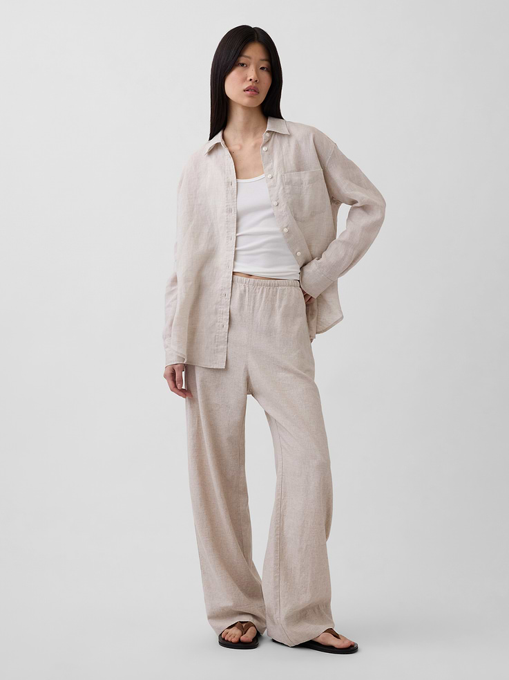 Image number 1 showing, Linen-Blend Easy Wide-Leg Pants