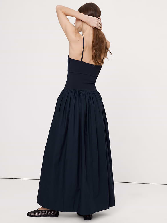 Jersey + Poplin Twist-Front Maxi Dress