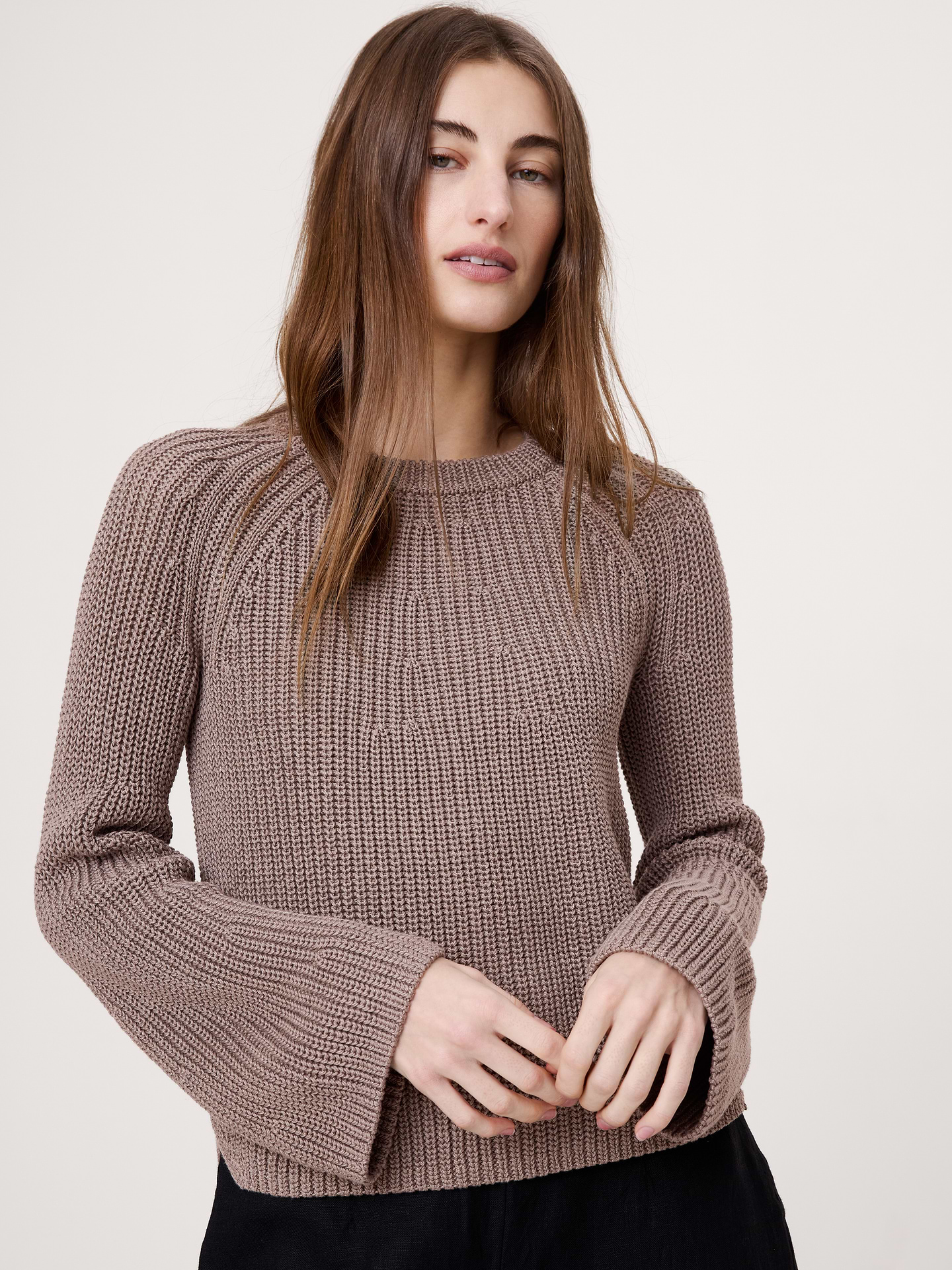 Image number 1 showing, Cotton Flare-Sleeve Sweater