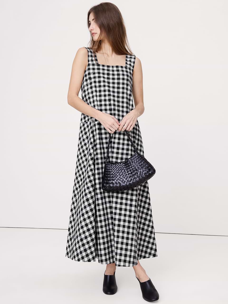 black and white checkered dress Plaid Sleeveless White/Black Size range XS Women's Casual Loose Sundress Sleeveless