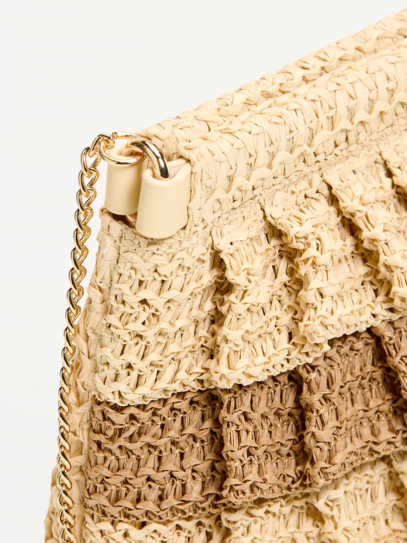 Ruffled Raffia Shoulder Bag
