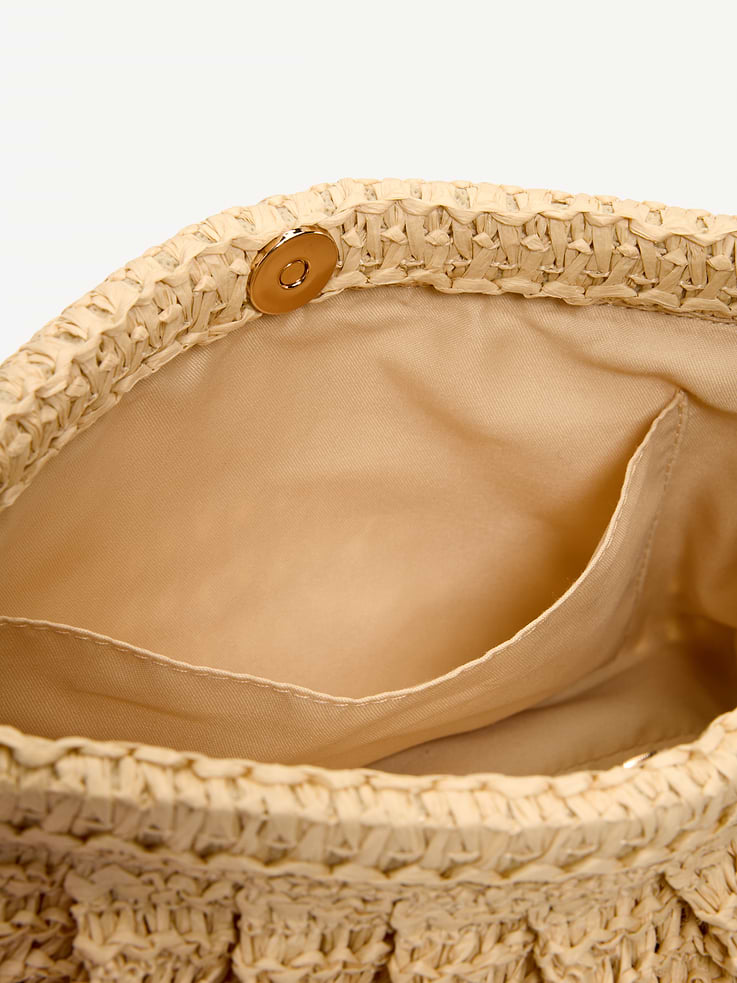 Image 4 of 5, Ruffled Raffia Shoulder Bag