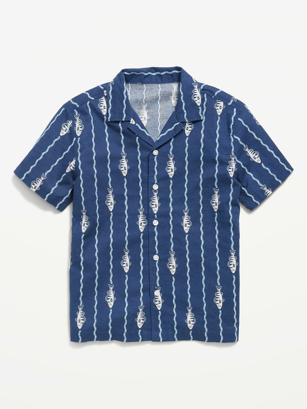 L'image numéro 1 présente Chemise en mélange de lin à manches courtes et à motif pour garçon