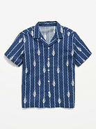 L'image numéro 1 présente Chemise en mélange de lin à manches courtes et à motif pour garçon