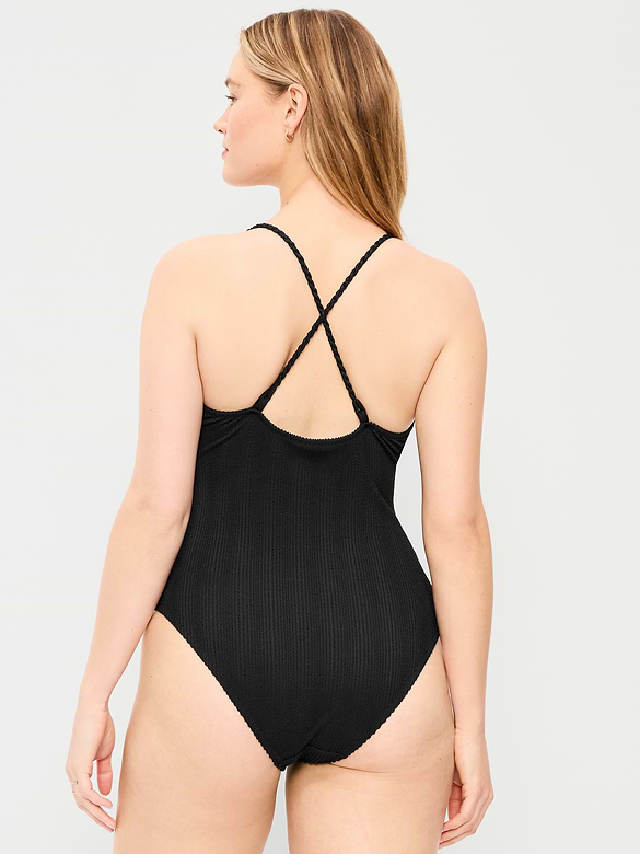 Ribbed Braided-Strap One-Piece Swimsuit
