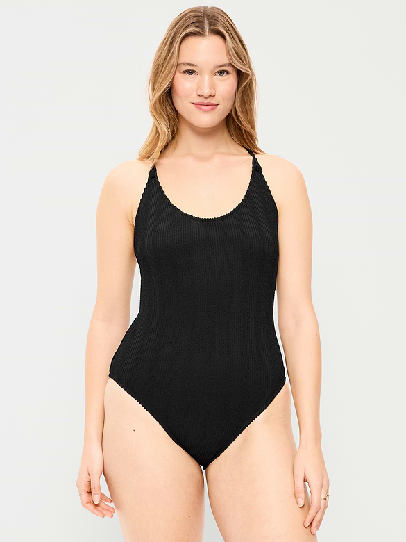 Ribbed Braided-Strap One-Piece Swimsuit