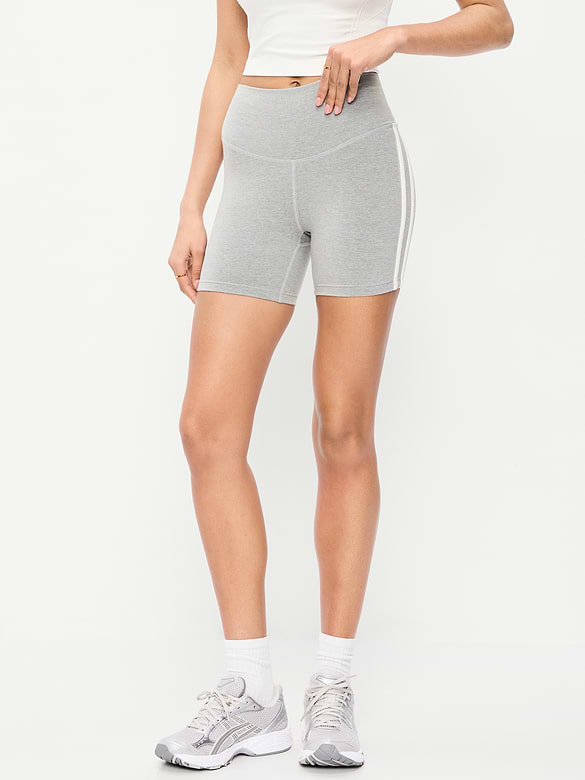 High-Waisted PowerChill Side-Stripe Biker Shorts -- 5-inch inseam