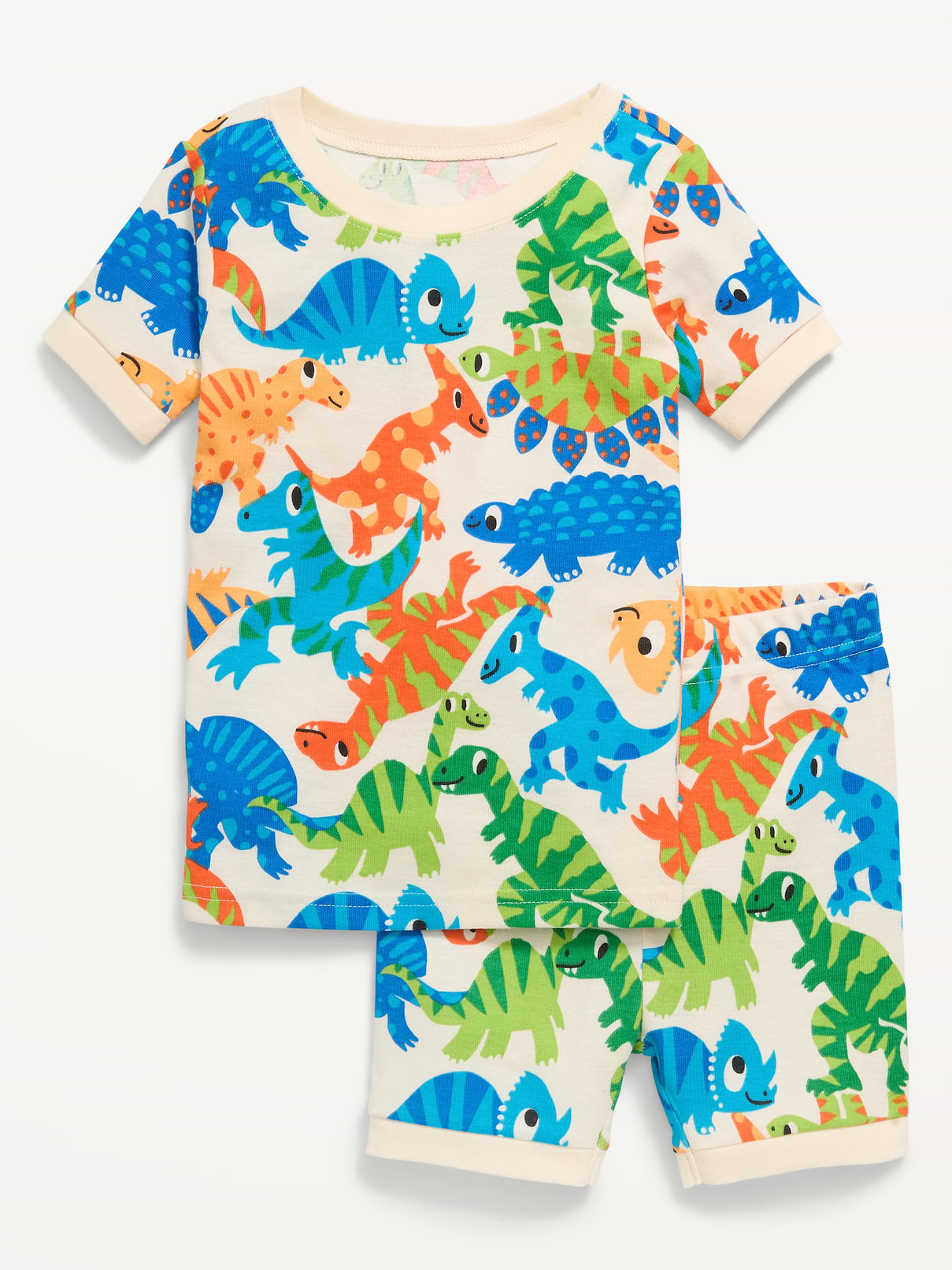 Image 1 of 1, rib-knit crew neck, short sleeves, matching pajama shorts, elasticized waist, rib-knit cuffs, all-over print, Product #862197