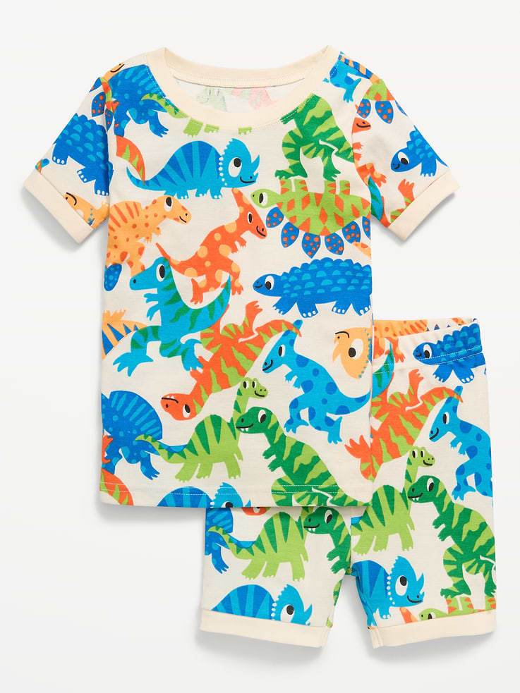 Image 1 de 1, Col ras du cou en tricot côtelé., Manches courtes., Short de pyjama assorti., Taille élastique., Revers en tricot côtelé., Motif sur l’ensemble., Produit #862197
