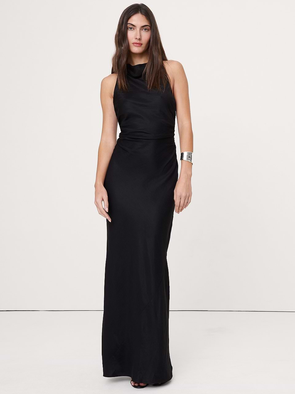 banana republic evening dresses Women's Viscose-Linen Cowl-Neck Dress Black Petite Size 12 Fitted at the waist launch_date:8/2/2022 Collar:17.0 Wedding guest dresses Mini Wedding Dress: Corset