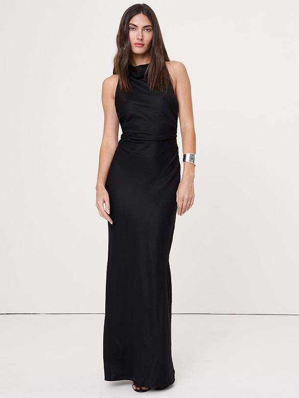 Viscose-Linen Cowl-Neck Dress