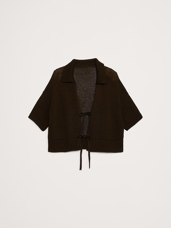 Cotton Tie-Front Polo Cardigan