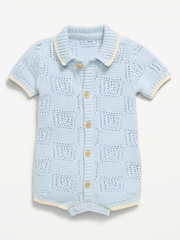 Short-Sleeve Sweater-Knit One-Piece Romper for Baby