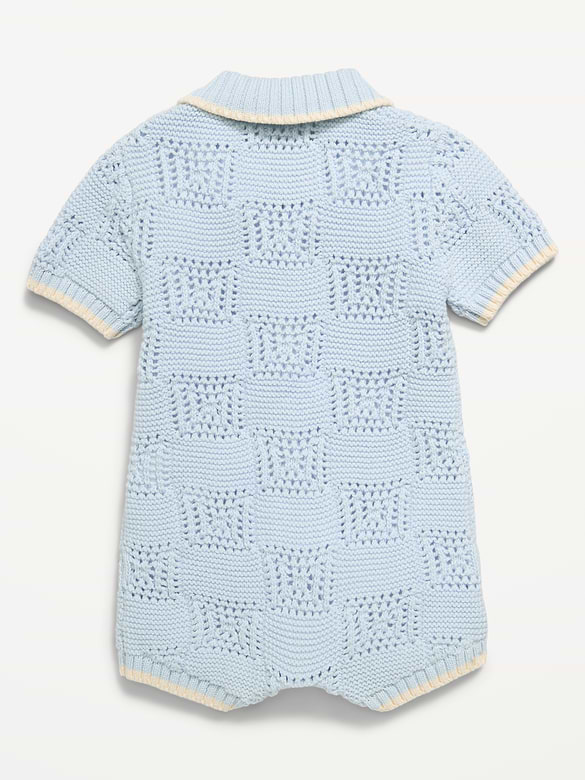 Short-Sleeve Sweater-Knit One-Piece Romper for Baby