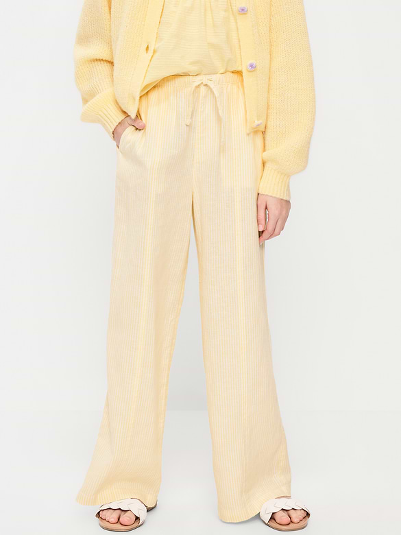 Striped Linen-Blend Wide-Leg Pants for Girls