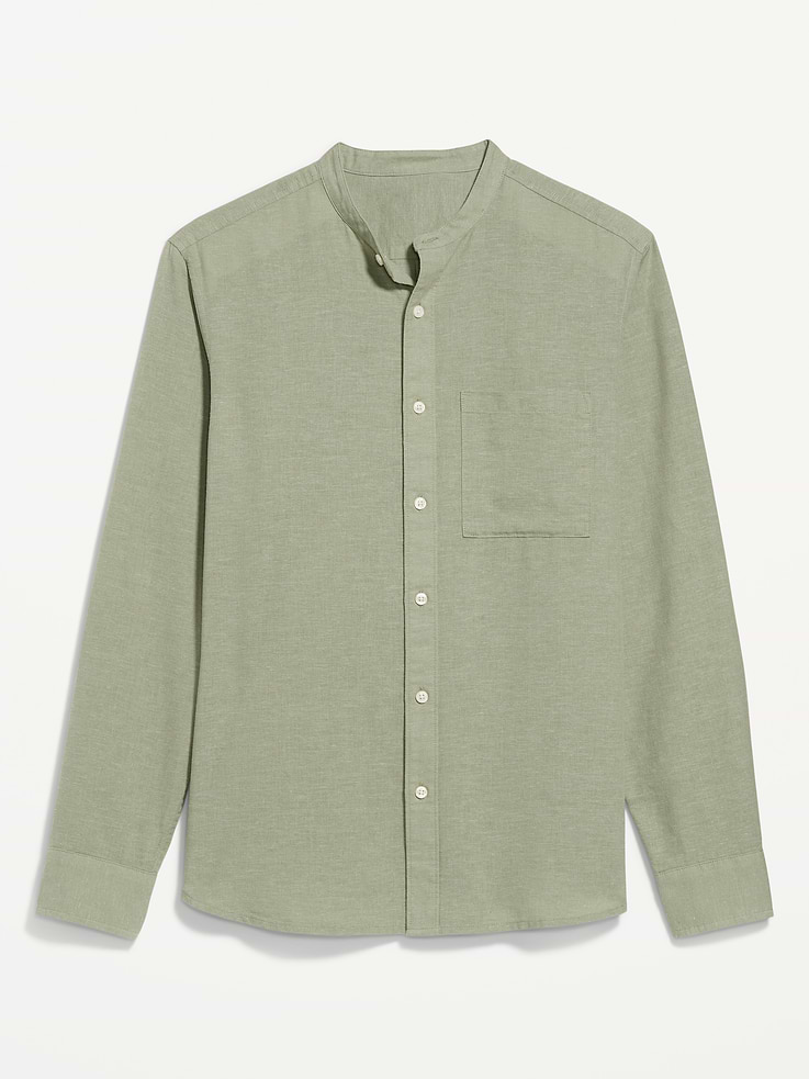 Image number 4 showing, Classic Fit Banded Collar Linen-Blend Shirt