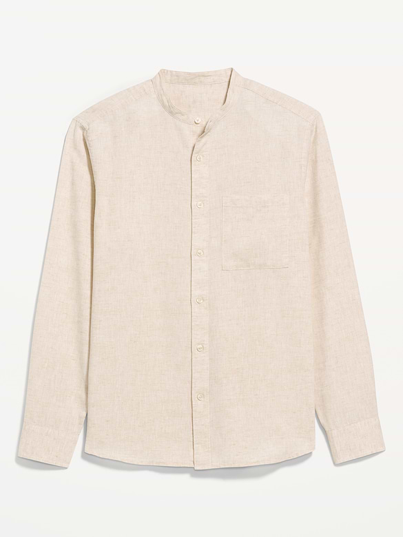 Classic Fit Banded Collar Linen-Blend Shirt