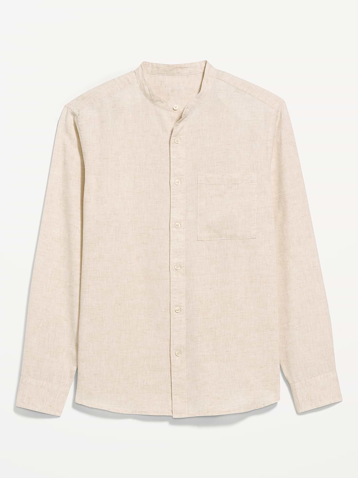 Image number 4 showing, Classic Fit Banded Collar Linen-Blend Shirt