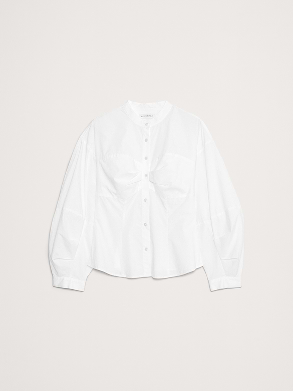 Cotton Poplin Balloon-Sleeve Shirt