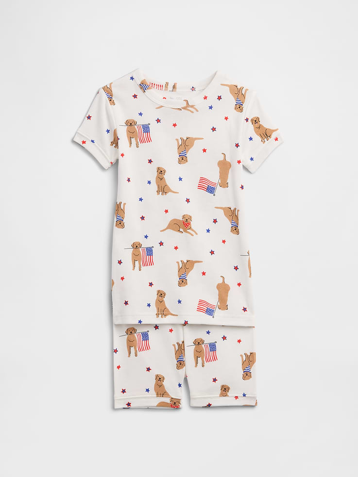 Image 1 of 3, Soft cotton knit., Short sleeves., Crewneck., Elasticized waist., Allover print., This product was made in a factory that invests in gender equity and women’s empowerment through RISE. Learn more at gapinc.com/equity., Product #1175063