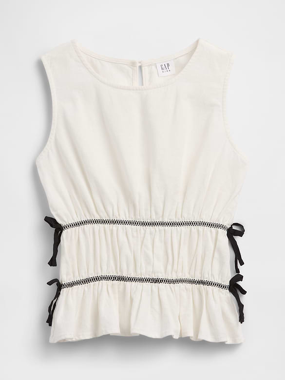 Kids Linen-Blend Bow Top