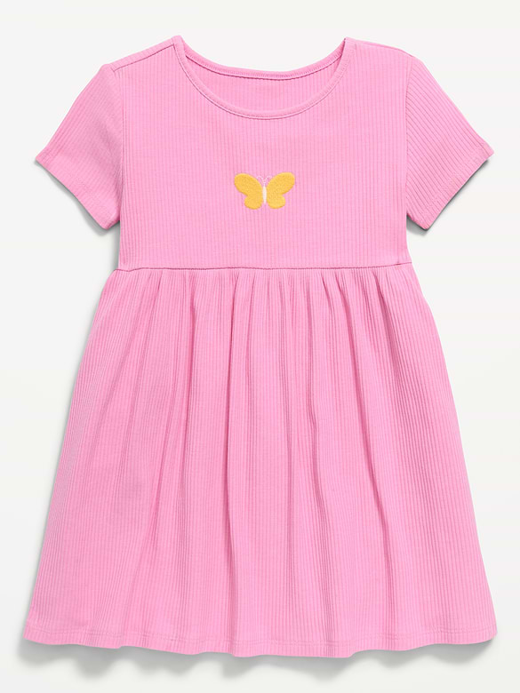 Short-Sleeve Ribbed Graphic Dress for Toddler Girls